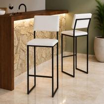 Banqueta Alta com Encosto Nina Industrial para Bar Cozinha Bancada Assento material sintético - Preto/branco