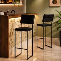 Banqueta Alta com Encosto Nina Industrial para Cozinha Bar Bancada Assento material sintético - Preto/preto Banqueta Alta com Encosto Nina Industrial para Cozinha Bar Bancada Assento material sintético - Preto/preto