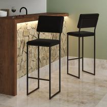 Banqueta Alta com Encosto Nina Industrial para Cozinha Bar Bancada Assento material sintético - Preto/preto Banqueta Alta com Encosto Nina Industrial para Cozinha Bar Bancada Assento material sintético - Preto/preto