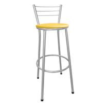 Banqueta Alta com Encosto Prata Assento Amarelo
