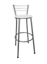 Banqueta Alta com Encosto Prata Assento Branco Banqueta Alta com Encosto Prata Assento Branco