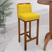 Banqueta Alta Com Encosto Simon Cozinha Balcão Bistrô Base Madeira Castanho Suede Amarelo - Ahazzo Móveis