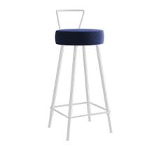 Banqueta Alta Com Encosto Tais Eiffel Cozinha Bar Bistrô Ferro Branco Suede Azul Marinho- Ahz Móveis