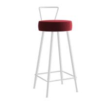 Banqueta Alta Com Encosto Tais Eiffel Cozinha Bar Bistrô Ferro Branco Suede Vermelho- Ahz Móveis