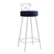 Banqueta Alta Com Encosto Tânia Eiffel Cozinha Bar Bistrô Ferro Branco Suede Azul Marinho- Ahz Móveis