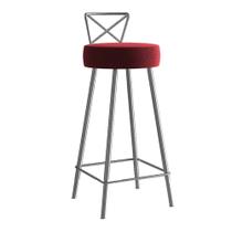 Banqueta Alta Com Encosto Tânia Eiffel Cozinha Bar Bistrô Ferro Cinza material sintético Vermelho- Ahz Móveis