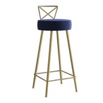 Banqueta Alta Com Encosto Tânia Eiffel Cozinha Bar Bistrô Ferro Dourado material sintético Azul Marinho- Ahz Móveis