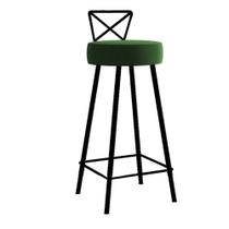 Banqueta Alta Com Encosto Tânia Eiffel Cozinha Bar Bistrô Ferro Preto Suede Verde Musgo - Ahazzo Móveis