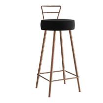 Banqueta Alta Com Encosto Tina Eiffel Cozinha Bar Bistrô Ferro Bronze Suede Preto- Ahz Móveis