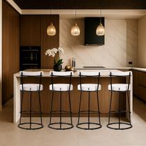 Banqueta Alta Cozinha 70cm Encosto Industrial Aço Kit 4 Ziria Pu Off White S02 - D Rossi
