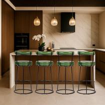 Banqueta Alta Cozinha 70cm Encosto Industrial Aço Kit 4 Ziria Pu Verde S02 - D Rossi