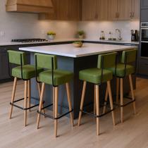 Banqueta Alta Cozinha 70cm Encosto Pé Madeira Kit 4 Barcelona PU Verde S02 - D'Rossi