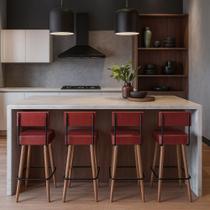Banqueta Alta Cozinha 70cm Encosto Pé Madeira Kit 4 Barcelona PU Vermelho S02 - D'Rossi
