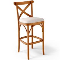 Banqueta Alta Cozinha Bancada Bar Sala de Jantar Estofada Ávila L02 Linho Cru - Lyam