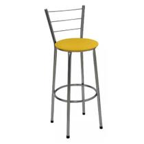Banqueta Alta Cromada com Encosto Assento Amarelo