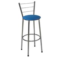 Banqueta Alta Cromada com Encosto Assento Azul Banqueta Alta Cromada com Encosto Assento Azul