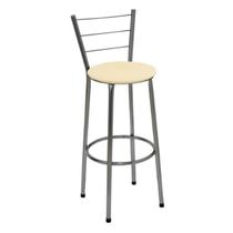 Banqueta Alta Cromada com Encosto Assento Bege