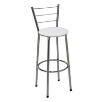 Banqueta Alta Cromada com Encosto Assento Branco