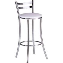 Banqueta Alta em Aço com Encosto Branco/Cromado
