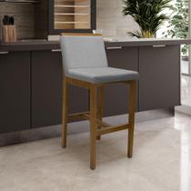 Banqueta Alta em Madeira Maciça Londres Linho Cinza Banqueta Alta em Madeira Maciça Londres Linho Cinza