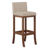 Banqueta Alta Encosto Estofado 38 x 100 Cm Ilha Espanha Madeira Maciça Castanho Suede Bege CCS