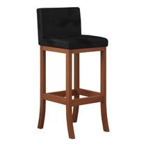 Banqueta Alta Encosto Estofado 38 x 100 Cm Ilha Espanha Madeira Maciça Castanho Suede Preto CCS