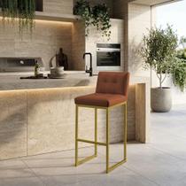 Banqueta Alta Encosto Industrial PU Nozes Base Fixa Dourado D'Rossi Banqueta Alta Encosto Industrial PU Nozes Base Fixa Dourado D'Rossi