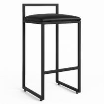 Banqueta Alta Estilo Industrial Quadrada com Encosto com Assento Estofado material sintético Preto