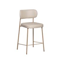 Banqueta Alta Estofada Camila Est Dourada Assento e Encosto Perola - EdeCasaMoveis