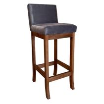 Banqueta Alta Estofada com Encosto para Bancada 38 x 100 Cm Espanha Madeira Castanho Suede Cinza CCS