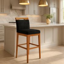 Banqueta Alta Estofada Suede Preto com Encosto para Cozinha Black House Decor Banqueta Alta Estofada Suede Preto com Encosto para Cozinha Black House Decor