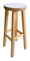 Banqueta Alta Hardman Madeira Natural Assento Redondo Tampo MDF Branco