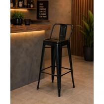 Banqueta Alta Industrial Iron Tolix em Aço com Encosto 76cm Preto para Balcão Decoreshop