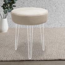 Banqueta Alta Julia Industrial 55cm Ferro Branco Suede Bege - Ahz Móveis