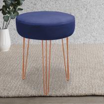 Banqueta Alta Julia Industrial 55cm Ferro Bronze Suede Azul Marinho - Ahazzo Móveis