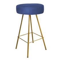 Banqueta Alta Laisa Industrial Cozinha Bar Balcão Bistrô Ferro Dourado Suede Azul Marinho - Ahz Móveis