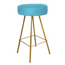 Banqueta Alta Laisa Industrial Cozinha Bar Balcão Bistrô Ferro Dourado Suede Azul Turquesa - Ahz Móveis