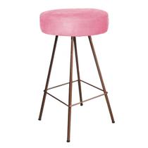 Banqueta Alta Laisa Industrial Redonda Cozinha Bar Balcão Bistrô Ferro Bronze Suede Rose Gold - Ahazzo Móveis