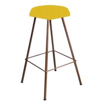 Banqueta Alta Lari Eiffel Hexágono Bancada Bar Balcão Bistrô Ferro Bronze Tecido Sintético Amarelo - Ahazzo Móveis