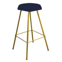 Banqueta Alta Lari Eiffel Hexágono Bancada Bar Balcão Bistrô Ferro Dourado Suede Azul Marinho - Ahazzo Móveis