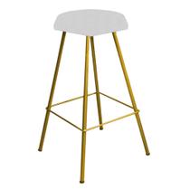 Banqueta Alta Lari Eiffel Hexágono Bar Balcão Bistrô Ferro Dourado Tecido Sintético Branco - Ahazzo Móveis