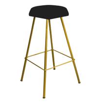 Banqueta Alta Lari Eiffel Hexágono Cozinha Bar Balcão Bistrô Ferro Dourado Suede Preto - Ahazzo Móveis