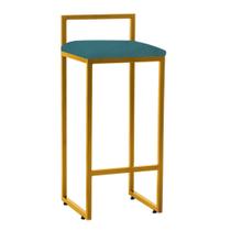 Banqueta Alta Lina Industrial Cozinha Bar Balcão Bistrô Ferro Dourado Suede Azul Turquesa - Ahazzo Móveis