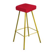 Banqueta Alta Lira Eiffel Industrial Bar Balcão Bistrô Ferro Dourado Tecido Sintético Vermelho - Ahz Móveis