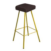 Banqueta Alta Lira Eiffel Industrial Cozinha Bar Balcão Bistrô Ferro Dourado Suede Marrom - Ahazzo Móveis