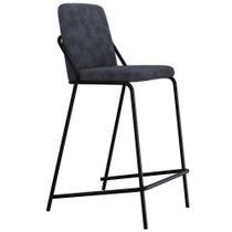 Banqueta Alta Loft C01 Bouclê Nuvem Assento Estofado Base Fixa com Encosto Preto Lyam Decor