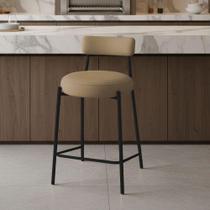 Banqueta Alta Londres New Couro Flex com Encosto Bege D'Rossi