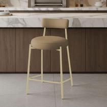 Banqueta Alta Londres New Couro Flex D03 Encosto Fixo Bege D'Rossi