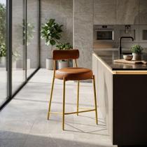 Banqueta Alta Londres PU Nozes Base Fixa Encosto Fixo 95cm Dourado D'Rossi