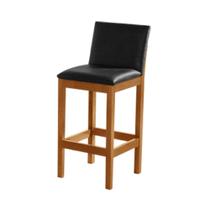 Banqueta Alta Luxo Pérola com Encosto Estofada em Couro Pu Preto Madeira Maciça Castanho Banqueta Alta Luxo Pérola com Encosto Estofada em Couro Pu Preto Madeira Maciça Castanho